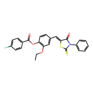 [2-ethoxy-4-[(Z)-(4-oxo-3-phenyl-2-sulfanylidene-1,3-thiazolidin-5-ylidene)methyl]phenyl] 4-fluorobenzoate structure