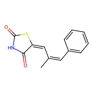 (E)-5-((E)-2-methyl-3-phenylallylidene)thiazolidine-2,4-dione structure