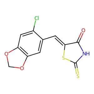 (5E)-5-[(6-chloro-1,3-benzodioxol-5-yl)methylene]-2-mercapto-1,3-thiazol-4(5H)-one structure