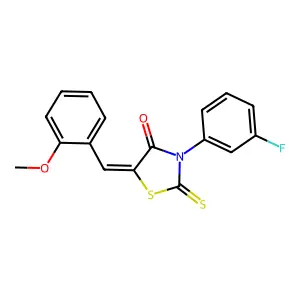 (Z)-3-(3-fluorophenyl)-5-(2-methoxybenzylidene)-2-thioxothiazolidin-4-one structure