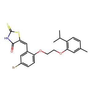 (5Z)-5-(5-bromo-2-{2-[5-methyl-2-(propan-2-yl)phenoxy]ethoxy}benzylidene)-2-thioxo-1,3-thiazolidin-4-one structure