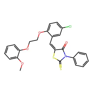 (5Z)-5-[[5-chloro-2-[2-(2-methoxyphenoxy)ethoxy]phenyl]methylidene]-3-phenyl-2-sulfanylidene-1,3-thiazolidin-4-one structure