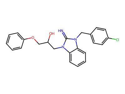 1-[3-[(4-Chlorophenyl)methyl]-2-iminobenzimidazol-1-yl]-3-phenoxypropan-2-ol structure