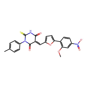 (5E)-5-[[5-(2-methoxy-4-nitrophenyl)furan-2-yl]methylidene]-1-(4-methylphenyl)-2-sulfanylidene-1,3-diazinane-4,6-dione structure