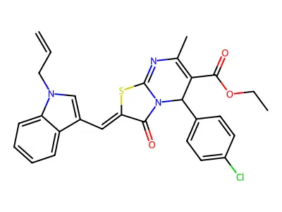 (Z)-ethyl 2-((1-allyl-1H-indol-3-yl)methylene)-5-(4-chlorophenyl)-7-methyl-3-oxo-3,5-dihydro-2H-thiazolo[3,2-a]pyrimidine-6-carboxylate structure