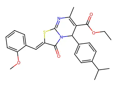 ethyl 5-(4-isopropylphenyl)-2-(2-methoxybenzylidene)-7-methyl-3-oxo-2,3-dihydro-5H-[1,3]thiazolo[3,2-a]pyrimidine-6-carboxylate structure
