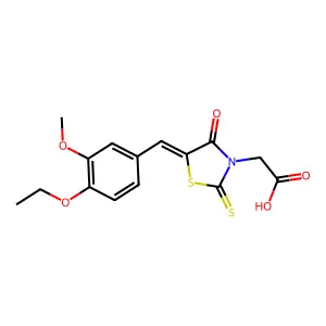 (Z)-2-(5-(4-ethoxy-3-methoxybenzylidene)-4-oxo-2-thioxothiazolidin-3-yl)acetic acid structure