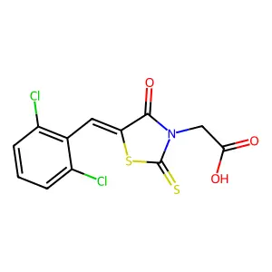 (Z)-2-(5-(2,6-dichlorobenzylidene)-4-oxo-2-thioxothiazolidin-3-yl)acetic acid structure