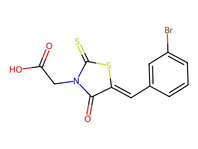 (Z)-2-(5-(3-bromobenzylidene)-4-oxo-2-thioxothiazolidin-3-yl)acetic acid structure