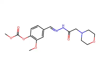 (E)-2-methoxy-4-((2-(2-morpholinoacetyl)hydrazono)methyl)phenyl methyl carbonate structure