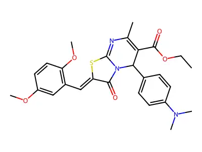 (Z)-ethyl 2-(2,5-dimethoxybenzylidene)-5-(4-(dimethylamino)phenyl)-7-methyl-3-oxo-3,5-dihydro-2H-thiazolo[3,2-a]pyrimidine-6-carboxylate structure
