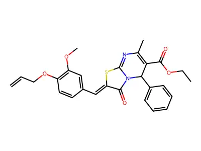 ethyl (2Z)-2-[(3-methoxy-4-prop-2-enoxyphenyl)methylidene]-7-methyl-3-oxo-5-phenyl-5H-[1,3]thiazolo[3,2-a]pyrimidine-6-carboxylate structure