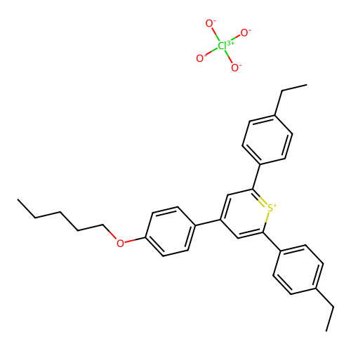 Thiopyrylium, 2,6-bis(4-ethylphenyl)-4-(4-(pentyloxy)phenyl)-, perchlorate (1:1) structure
