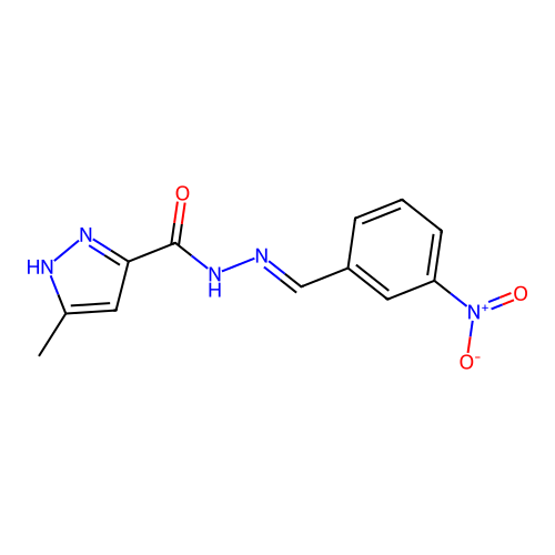 N'-{3-nitrobenzylidene}-5-methyl-1H-pyrazole-3-carbohydrazide structure