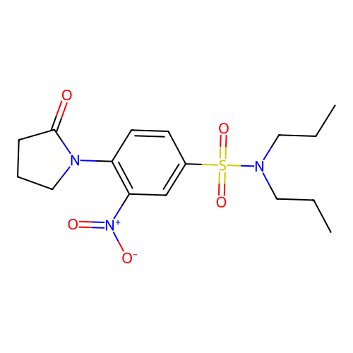 3-nitro-4-(2-oxopyrrolidin-1-yl)-N,N-dipropylbenzenesulfonamide structure