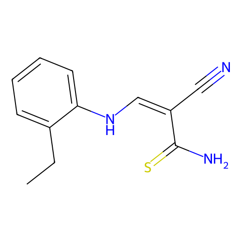 (Z)-2-cyano-3-((2-ethylphenyl)amino)prop-2-enethioamide structure