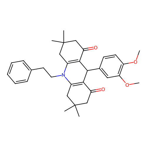 9-(3,4-dimethoxyphenyl)-3,3,6,6-tetramethyl-10-phenethyl-4,5,7,9-tetrahydro-2H-acridine-1,8-dione structure
