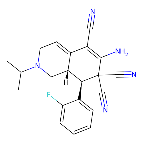 (8S,8aS)-6-amino-8-(2-fluorophenyl)-2-(methylethyl)-1,2,3,7,8,8a-hexahydroisoq uinoline-5,7,7-tricarbonitrile structure