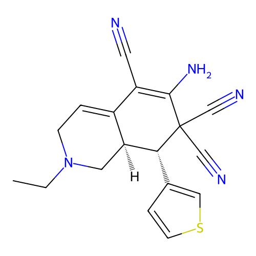 (8R,8aR)-6-amino-2-ethyl-8-(3-thienyl)-1,2,3,7,8,8a-hexahydroisoquinoline-5,7, 7-tricarbonitrile structure