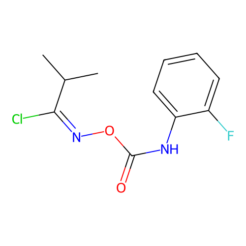 (E)-N-(((2-fluorophenyl)carbamoyl)oxy)isobutyrimidoyl chloride structure