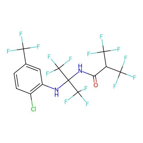 N-(2-{[2-chloro-5-(trifluoromethyl)phenyl]amino}-1,1,1,3,3,3-hexafluoropropan-2-yl)-3,3,3-trifluoro-2-(trifluoromethyl)propanamide structure