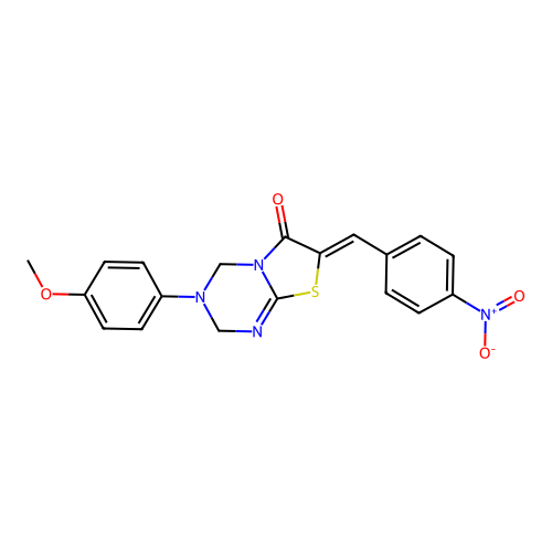 (7Z)-3-(4-methoxyphenyl)-7-(4-nitrobenzylidene)-3,4-dihydro-2H-[1,3]thiazolo[3,2-a][1,3,5]triazin-6(7H)-one structure