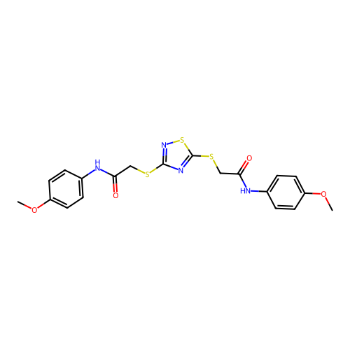 2,2'-(1,2,4-thiadiazole-3,5-diyldisulfanediyl)bis[N-(4-methoxyphenyl)acetamide] structure