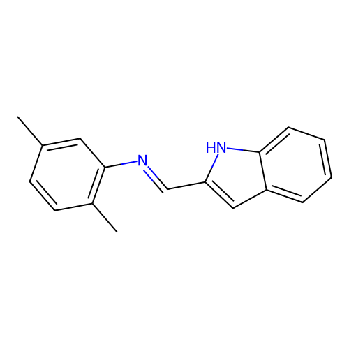 N-[(E)-1H-indol-2-ylmethylidene]-2,5-dimethylaniline structure