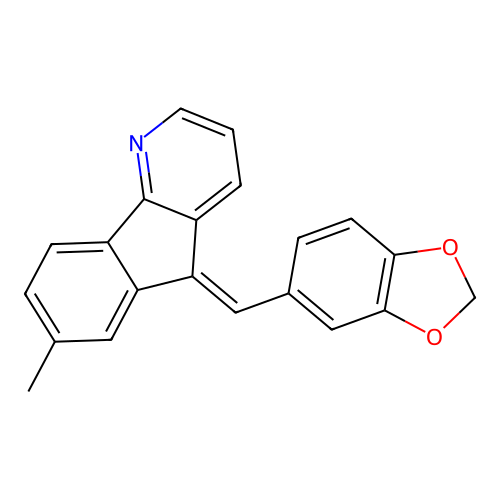 (5Z)-5-(1,3-benzodioxol-5-ylmethylidene)-7-methyl-5H-indeno[1,2-b]pyridine structure