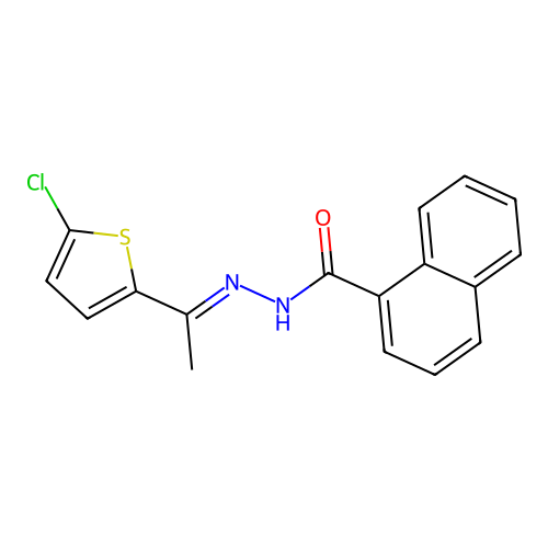 N-[(E)-1-(5-chlorothiophen-2-yl)ethylideneamino]naphthalene-1-carboxamide structure