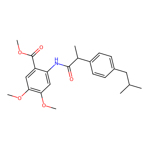 Methyl 2-(2-(4-isobutylphenyl)propanamido)-4,5-dimethoxybenzoate structure