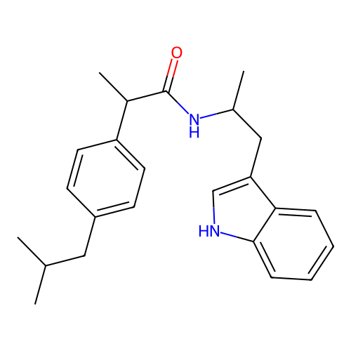 N-[1-(1H-indol-3-yl)propan-2-yl]-2-[4-(2-methylpropyl)phenyl]propanamide structure