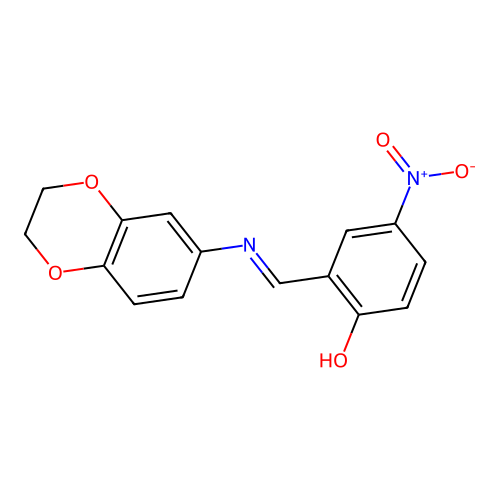 2-[(E)-(2,3-dihydro-1,4-benzodioxin-6-ylimino)methyl]-4-nitrophenol structure