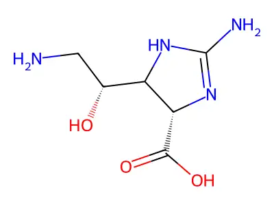 4-(1-Hydroxy-2-aminoethyl)-2-aminoimidazoline-5-carboxylic acid structure