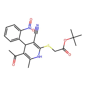 tert-butyl [(5-acetyl-3-cyano-4-{2-nitrophenyl}-6-methyl-1,4-dihydro-2-pyridinyl)sulfanyl]acetate structure