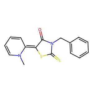 (5E)-3-benzyl-5-(1-methylpyridin-2(1H)-ylidene)-2-thioxo-1,3-thiazolidin-4-one structure
