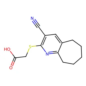 2-[(3-cyano-6,7,8,9-tetrahydro-5H-cyclohepta[b]pyridin-2-yl)sulfanyl]acetic acid structure