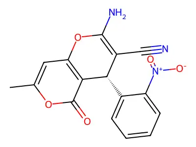 (4S)-2-amino-7-methyl-4-(2-nitrophenyl)-5-oxo-4H,5H-pyrano[3,2-c]pyran-3-carbonitrile structure