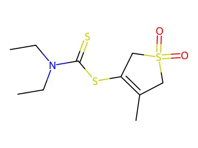4-Methyl-1,1-dioxido-2,5-dihydrothiophen-3-yl diethylcarbamodithioate structure