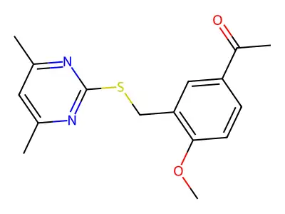 1-[3-[(4,6-Dimethylpyrimidin-2-yl)sulfanylmethyl]-4-methoxyphenyl]ethanone structure