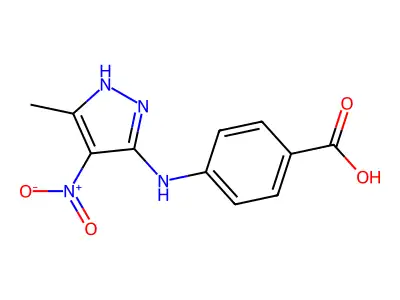 4-[(5-methyl-4-nitro-1H-pyrazol-3-yl)amino]benzoic acid structure