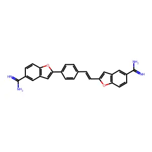 2-[2-[4-(5-carbamimidoyl-1-benzofuran-2-yl)phenyl]ethenyl]-1-benzofuran-5-carboximidamide structure