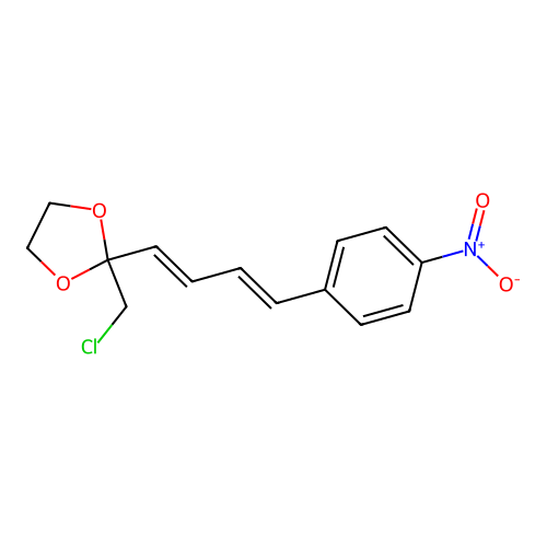 2-(chloromethyl)-2-[(1E,3E)-4-(4-nitrophenyl)buta-1,3-dienyl]-1,3-dioxolane structure