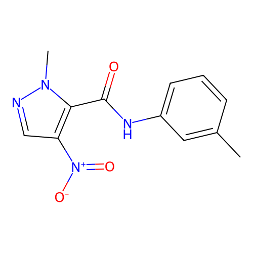 1-methyl-N-(3-methylphenyl)-4-nitro-1H-pyrazole-5-carboxamide structure