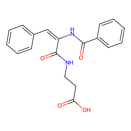 N-[2-(benzoylamino)-3-phenylacryloyl]-beta-alanine structure