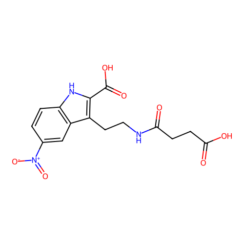 3-{2-[(3-carboxypropanoyl)amino]ethyl}-5-nitro-1H-indole-2-carboxylic acid structure