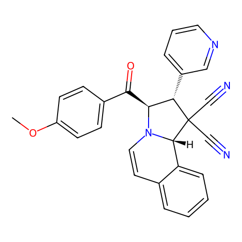 (10aS,8R,9R)-8-[(4-methoxyphenyl)carbonyl]-9-(3-pyridyl)-7,10a-dihydropyrrolid ino[2,1-a]isoquinoline-10,10-dicarbonitrile structure