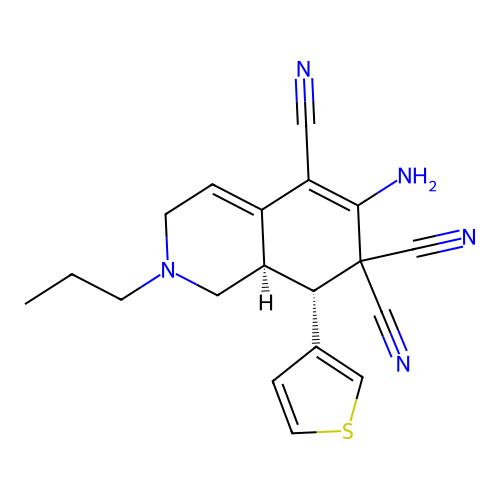 (8R,8aR)-6-amino-2-propyl-8-(3-thienyl)-1,2,3,7,8,8a-hexahydroisoquinoline-5,7 ,7-tricarbonitrile structure