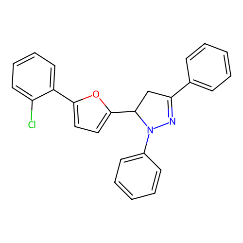 5-(5-(2-chlorophenyl)furan-2-yl)-1,3-diphenyl-4,5-dihydro-1H-pyrazole structure