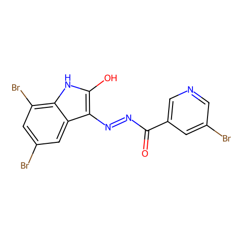 5-bromo-N'-[(3Z)-5,7-dibromo-2-oxo-1,2-dihydro-3H-indol-3-ylidene]pyridine-3-carbohydrazide structure
